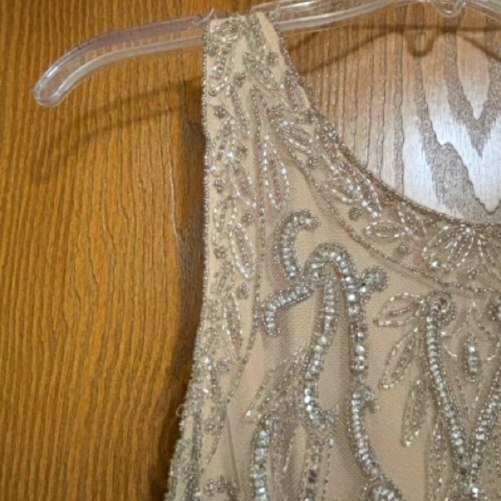 Ecru Beaded Floor Length Dress 12 - Prom Formal Gatsby Downton Flapper